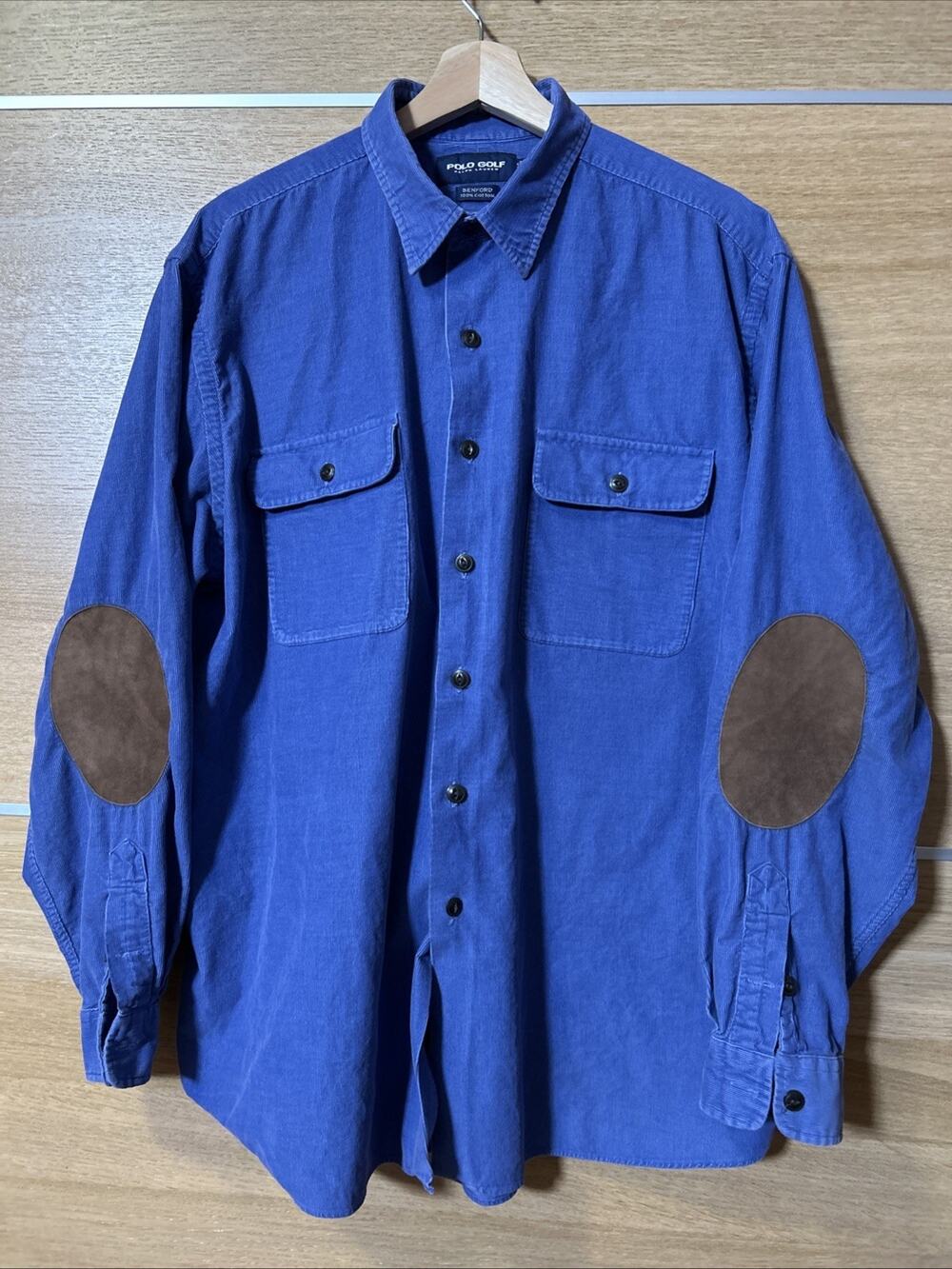 Polo Golf Ralph Lauren Shirt Men's XL Blue Benford Corduroy Elbow Patch Pockets